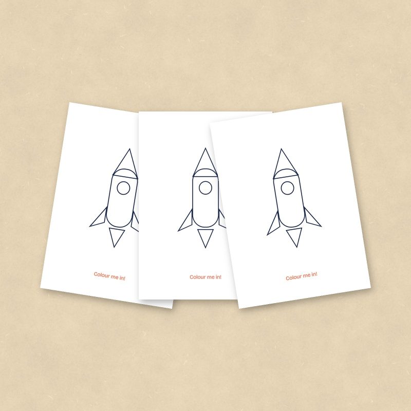 Colour-In Postcards, Rocket, Set of 10